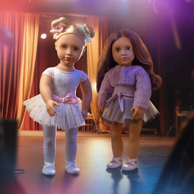 Our Generation Kassia 18" Ballerina Doll In Rainbow Ballet Dress: Blonde Straight Hair, Blue Eyes, No Articulation, Sports Theme 1 Our Generation Kassia 18" Ballerina Doll In Rainbow Ballet Dress: Blonde Straight Hair, Blue Eyes, No Articulation, Sports Theme