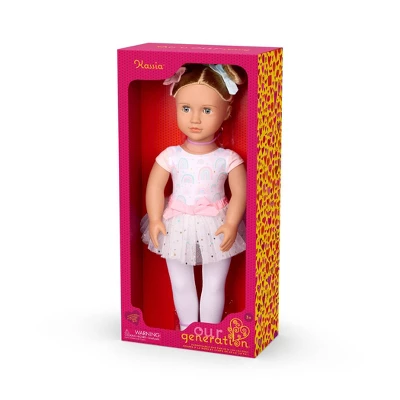 Our Generation Kassia 18" Ballerina Doll In Rainbow Ballet Dress: Blonde Straight Hair, Blue Eyes, No Articulation, Sports Theme 2 Our Generation Kassia 18" Ballerina Doll In Rainbow Ballet Dress: Blonde Straight Hair, Blue Eyes, No Articulation, Sports Theme - Image 2