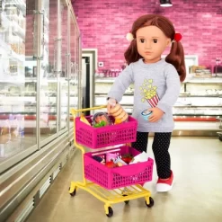 Our Generation Grocery Day Shopping Cart Pink & Yellow Accessory Set For 18" Dolls